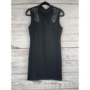 Signature Collection Dress Women's Small Black Embellished Sleeveless Mock Neck